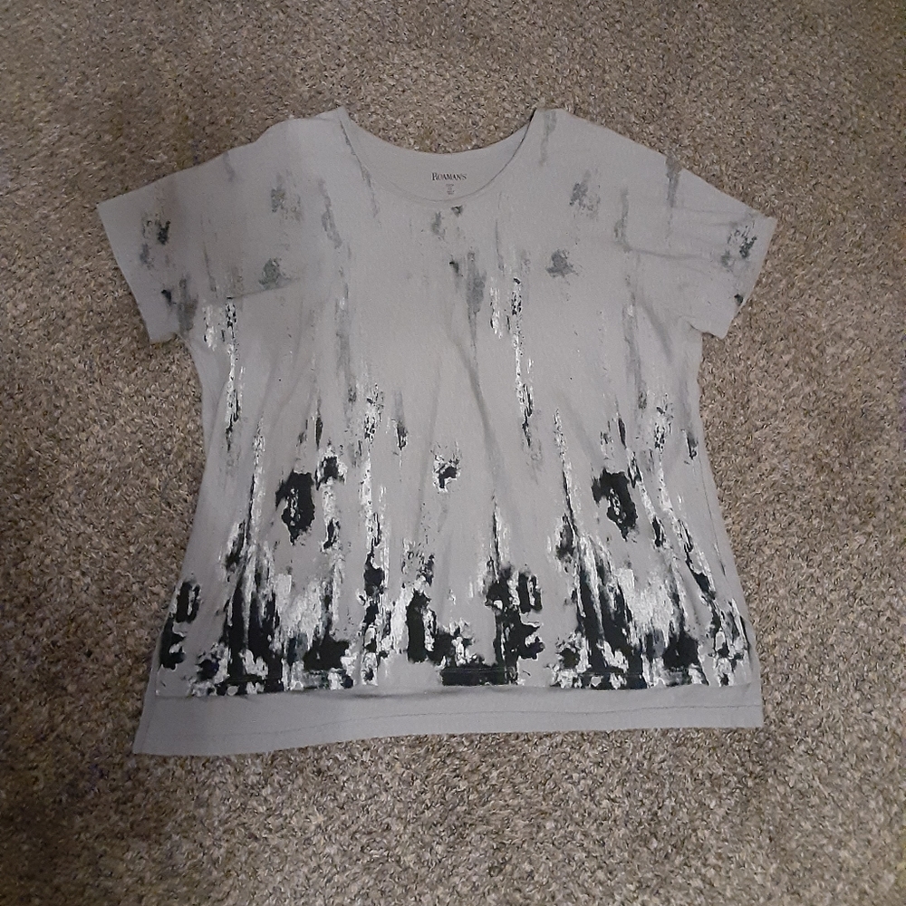 ROAMAN'S Women's Gray Short Sleeve Shirt Size 1X